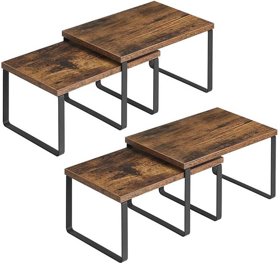 Kruidenrek Set van 4 Kruidenorganizers Keukenmuur Kruidenrekjes Dubbel Kruidenrek Metaal Spaanplaat Vintage Bruin en Zwart 29 7 x 19 5 x 15 5 cm (L x B x H)