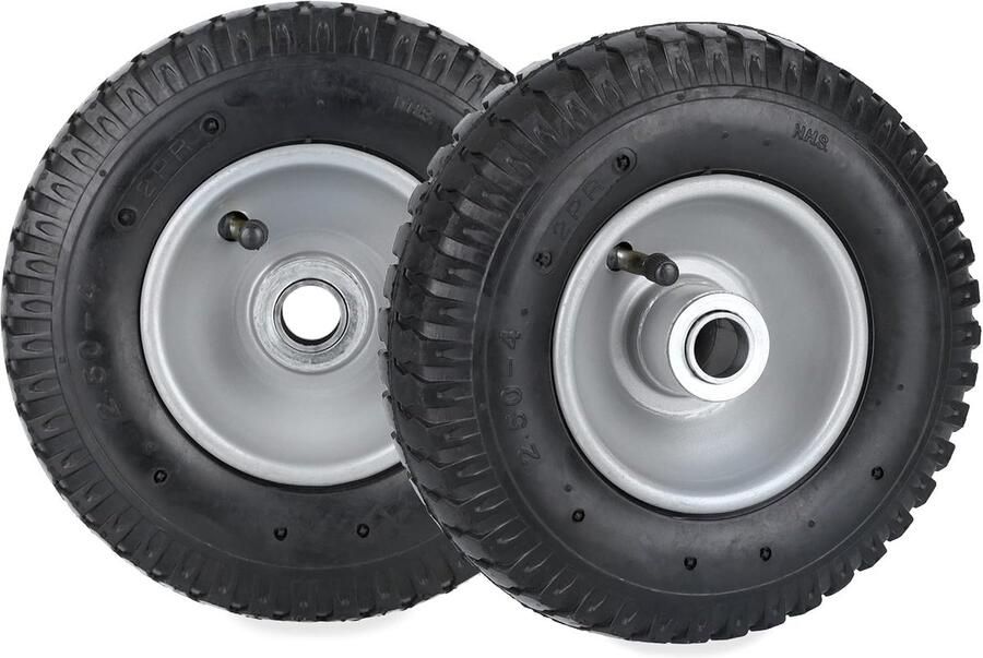 Kruiwagenwiel 2.50-4 set van 2 binnenband stalen velg tot 100 kg luchtband met ventiel zwart zilver