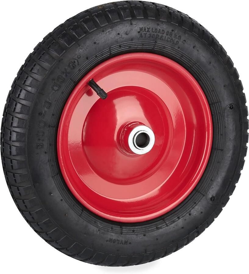 Kruiwagenwiel 3.00-8 binnenband stalen velg tot 100 kg robuuste luchtband met ventiel zwart rood