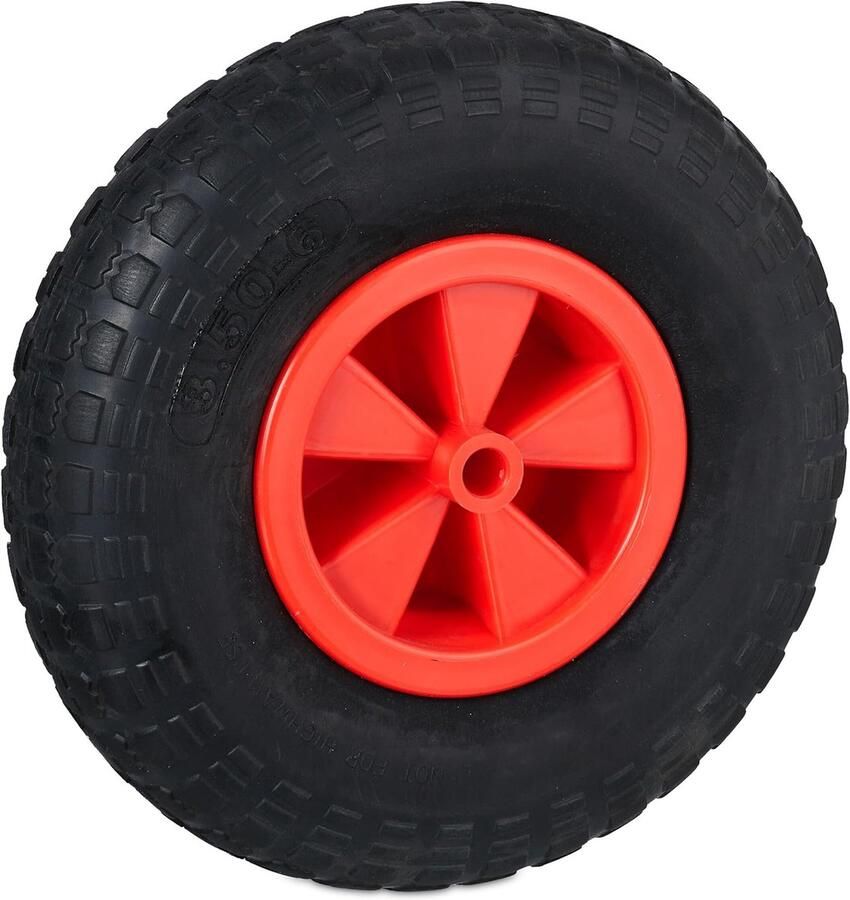 Kruiwagenwiel 3.50-6 massief rubber kunststof velg reservewiel lekvrije band tot 100 kg zwart rood