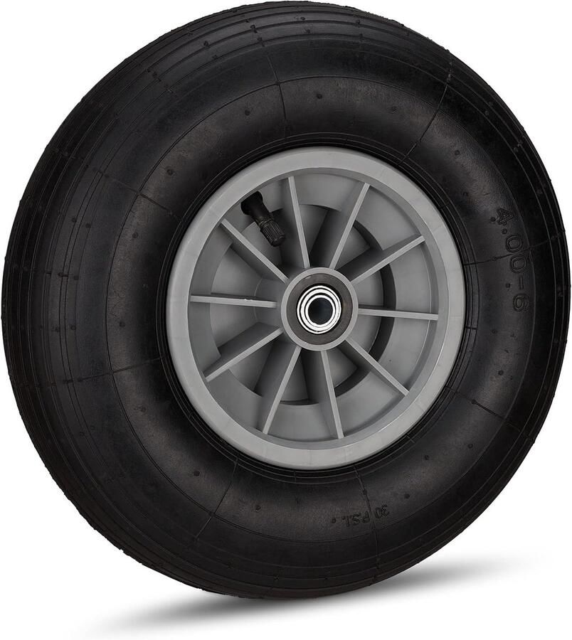 Kruiwagenwiel 4.00-6 rubberen wiel 3 adapters anti-lek reservewiel met luchtband 100 kg zwart-grijs