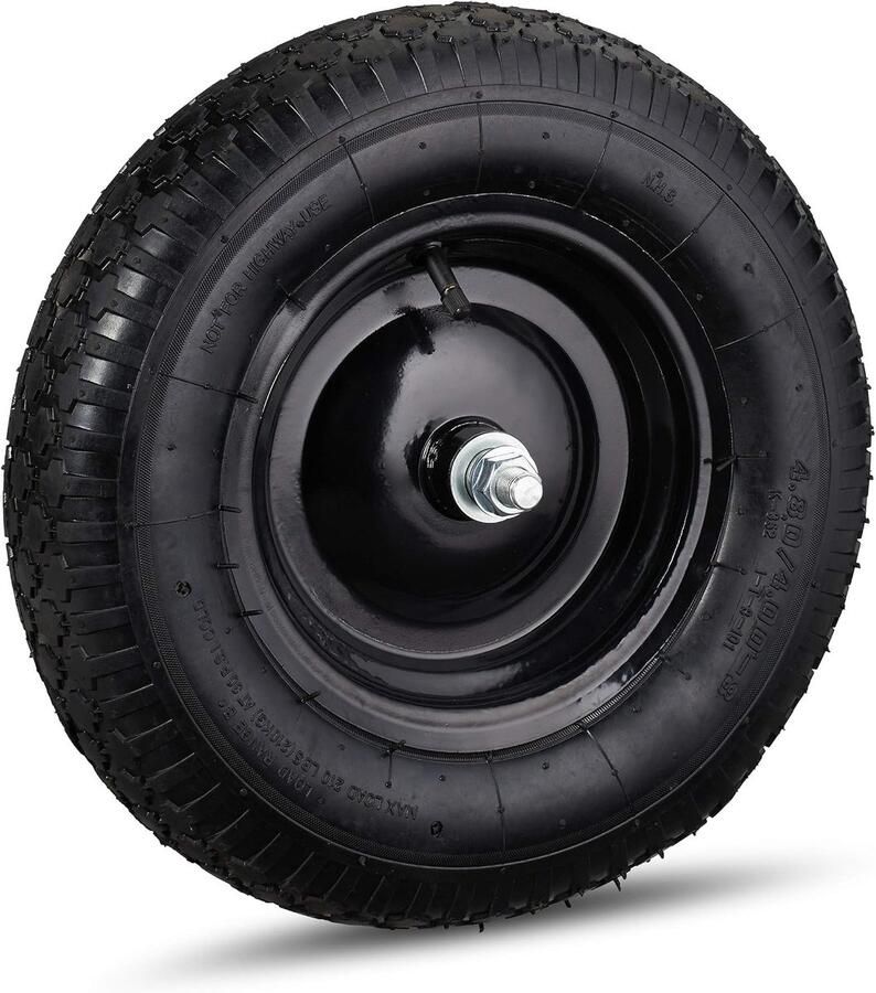 Kruiwagenwiel 4.80 4.00-8 luchtband stalen velg wiel met as reservewiel kruiwagen tot 120 kg zwart