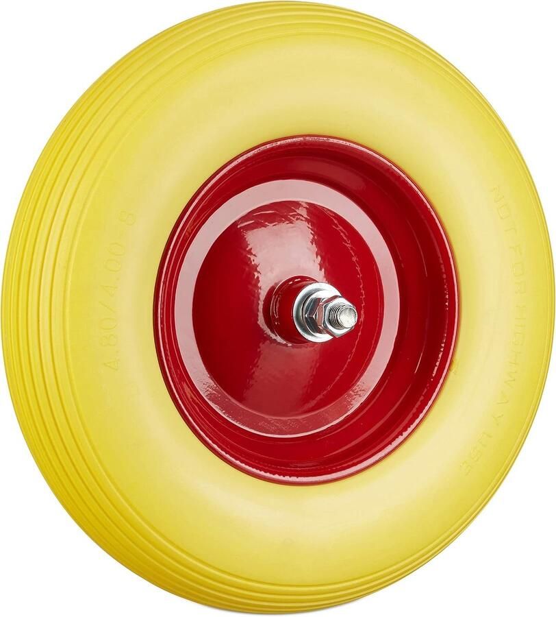 Kruiwagenwiel rubber 4.80 4.00-8 met as stalen velg tot 100 kg antilek band reservewiel geel-rood