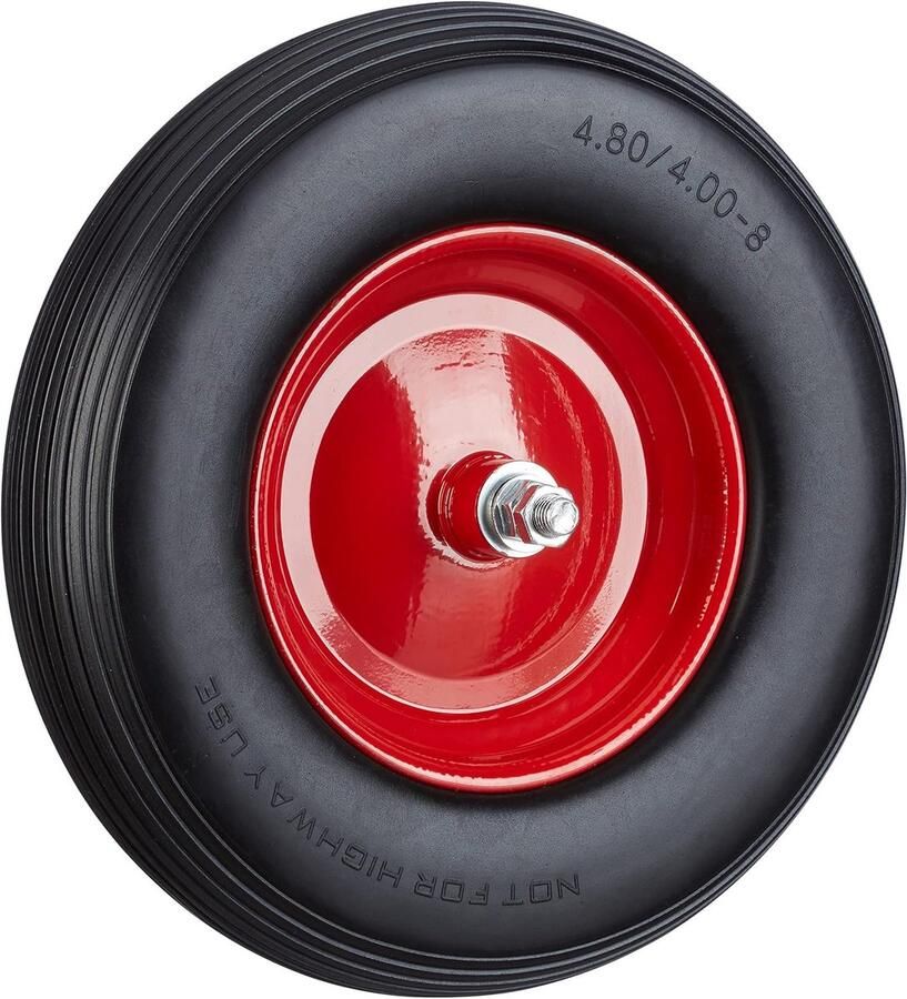 Kruiwagenwiel rubber 4.80 4.00-8 met as stalen velg tot 100 kg antilek band reservewiel zwart-rood