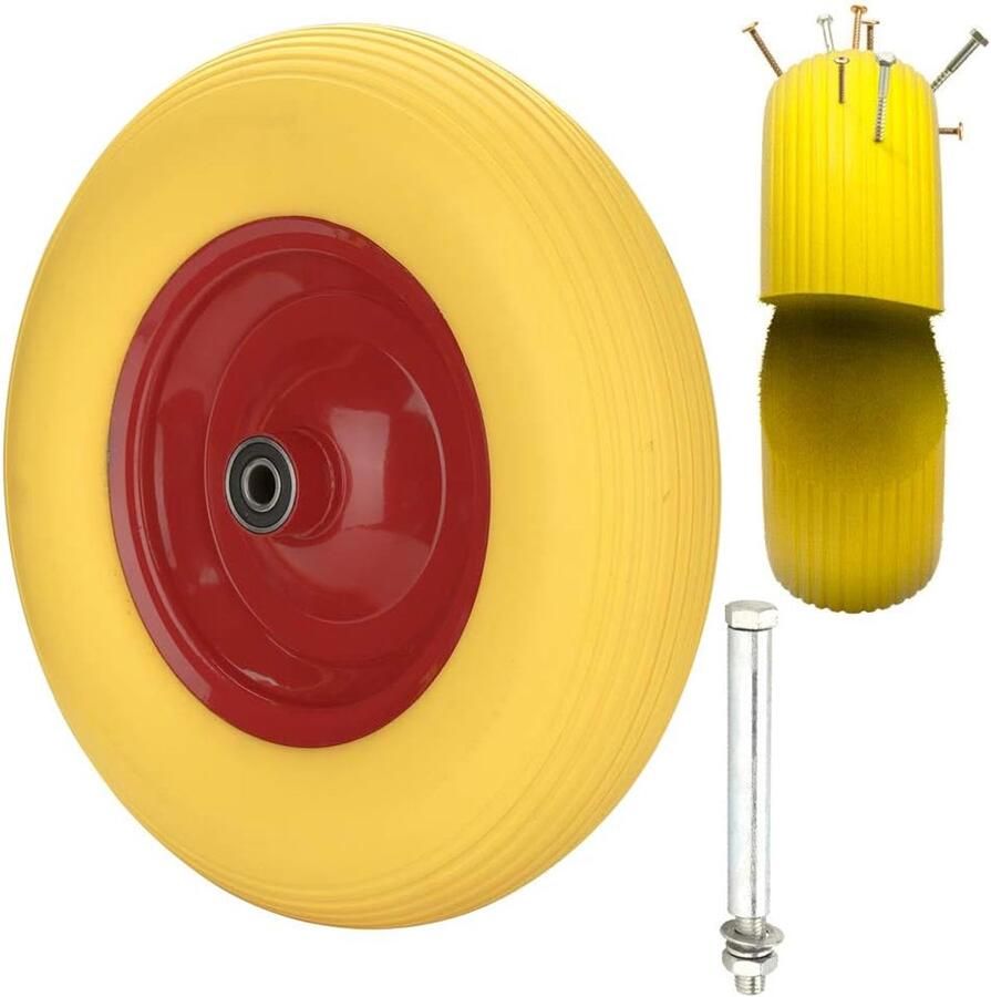 Kruiwagenwiel van massief rubber met as 4 80 4 00-8 Ø 390 mm metalen velg lekvrij rubberen wiel draagkracht 200 kg