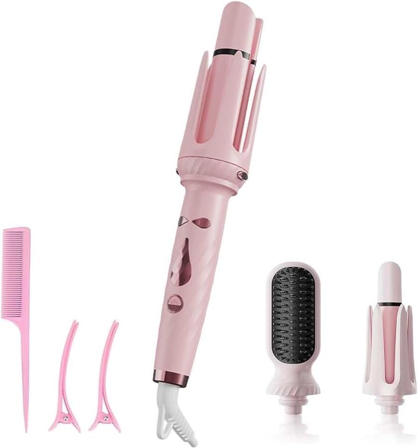 Krultang 3-in-1 roze keramische coating Snel opwarmen 30 seconden 5 temperaturen (160 °C 200 °C) automatische uitschakeling 40 minuten akoestisch alarm roze
