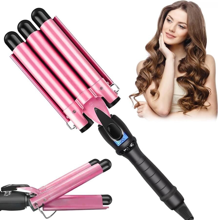 Krultang met 3 buizen Professionele Keramische Krultang voor Lang en Kort Haar Instelbare Temperatuur en Snel Opwarmen