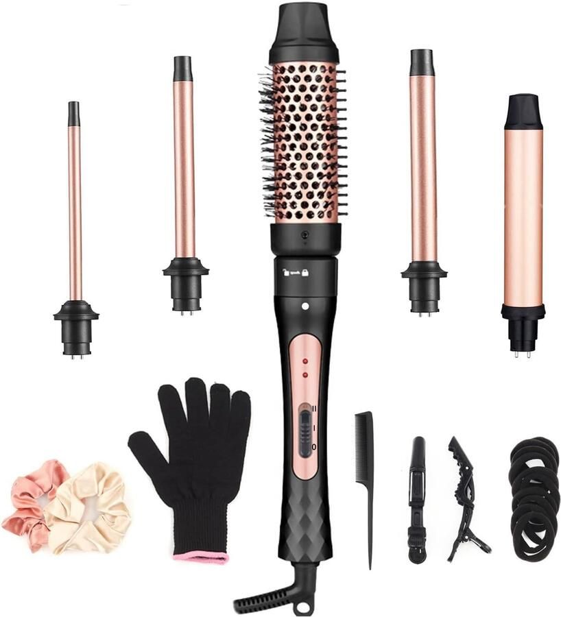 Krultangen set 5 in 1 met krulkam voor Natuurlijke volumineuze krullen keramische krulspelden met verschillende accessoires en handschoenen snel opwarmen