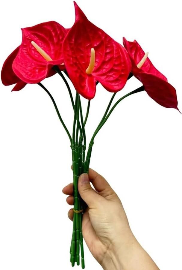 Kunstmatige Anthurium Lelies 33cm Perfect voor Hu decoration Bruiloft Feest en Creatieve Ambachten Rood Bloemboeket