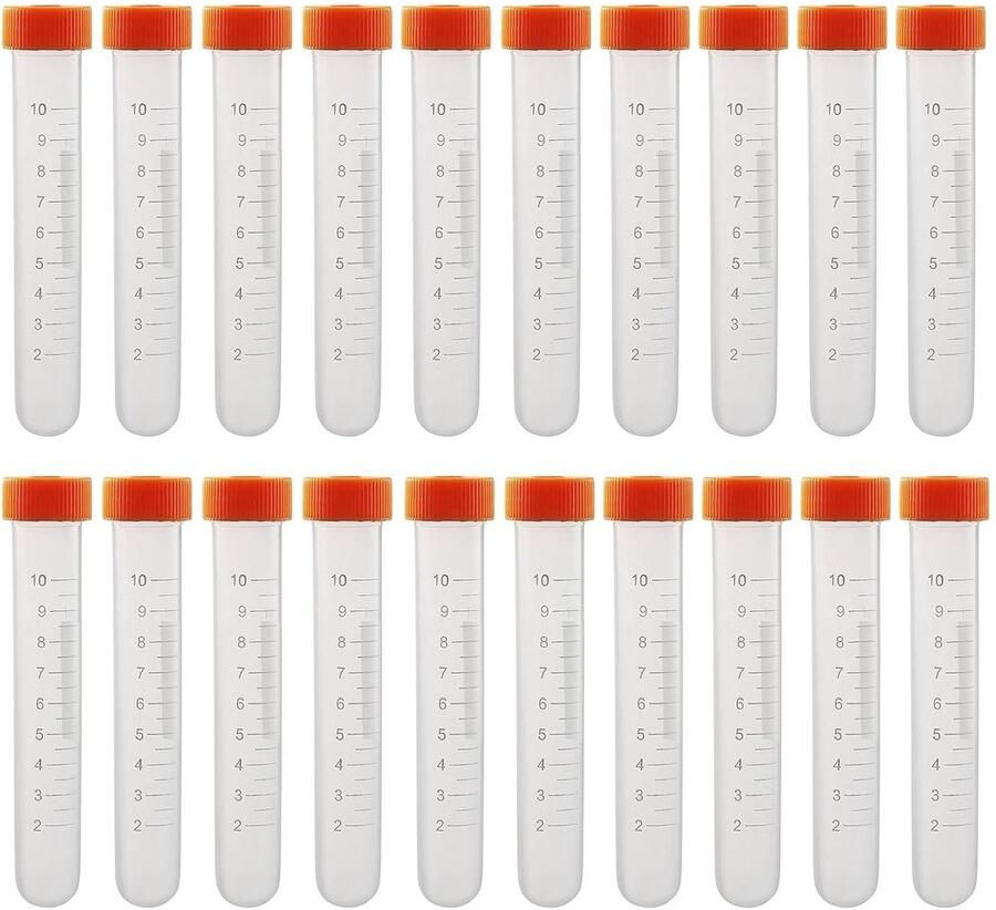 Kunststof Centrifugebuisjes 10 ml Set van 20 Gegradueerde Monsterhouder voor Laboratorium Chemie Experimenten