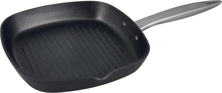 Kwalitatieve Grillpan 26cm met schenktuit en antiaanbaklaag geschikt voor inductie
