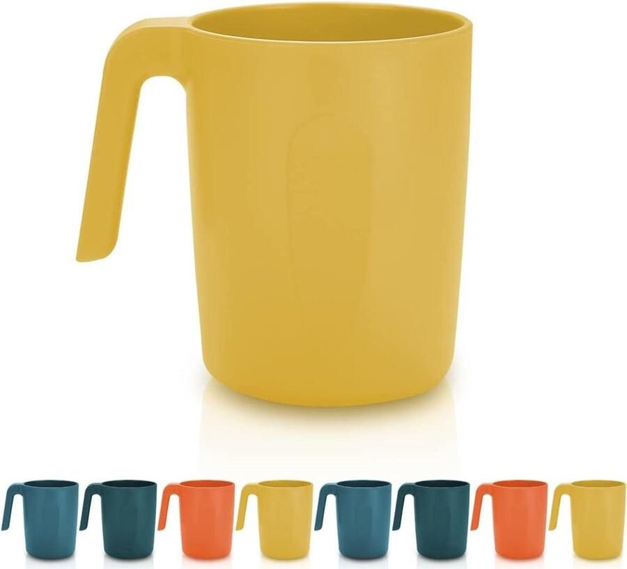 Kyraton Plastic Mokken Set 8 Stuks Onbreekbaar en Herbruikbaar Lichtgewicht Reizen Koffiemokken Espresso Cups Gemakkelijk mee te nemen en schoon te maken Magnetronbestendig BPA-vrij (Goudgeel)