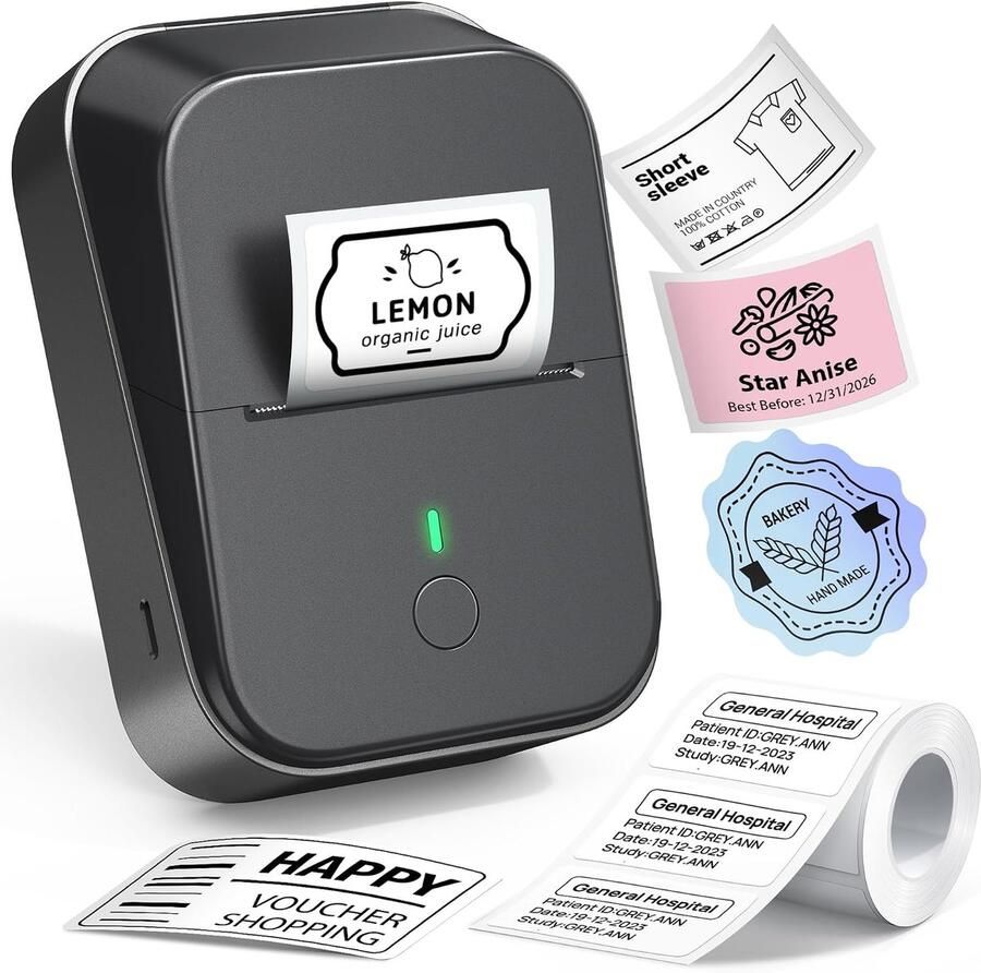 Label Maker Machine 6 cm labelmaker Bluetooth labelprinter inktloze draagbare etiketteermachine voor thuis keuken school kantoororganisatie zwart
