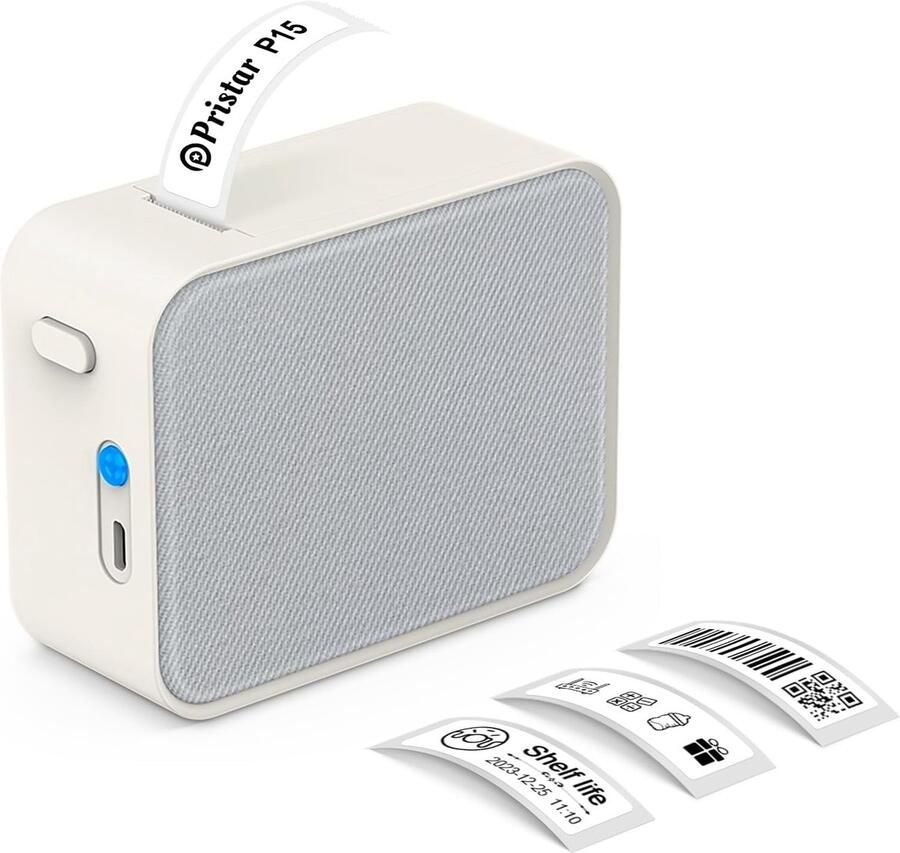 Label Maker Machine P15 Stickerprinter met één rol Label Tape Compatibel met iOS Android Bluetooth Draadloze Oplaadbare Thermische Label Printer Maker voor Thuis (Grijze Stof)