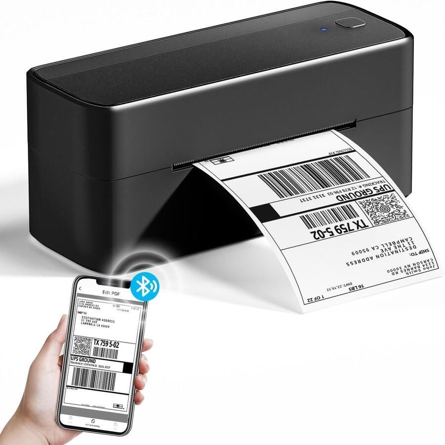Labelprinter Bluetooth 4x6 Thermische Labelprinter 4 x 6 label printer voor Barcode Amazon Etsy Shopify Royal Mail DHL FedEx UPS-zwart