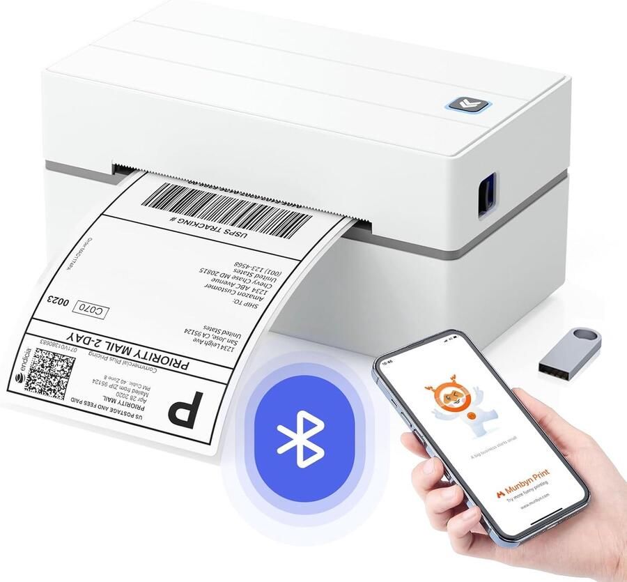 Labelprinter Bluetooth 4x6 Thermische Labelprinter Ideaal voor kleine bedrijven en thuisgebruik Compatibel met iOS Android Windows Chromebook DHL en UPS Wit