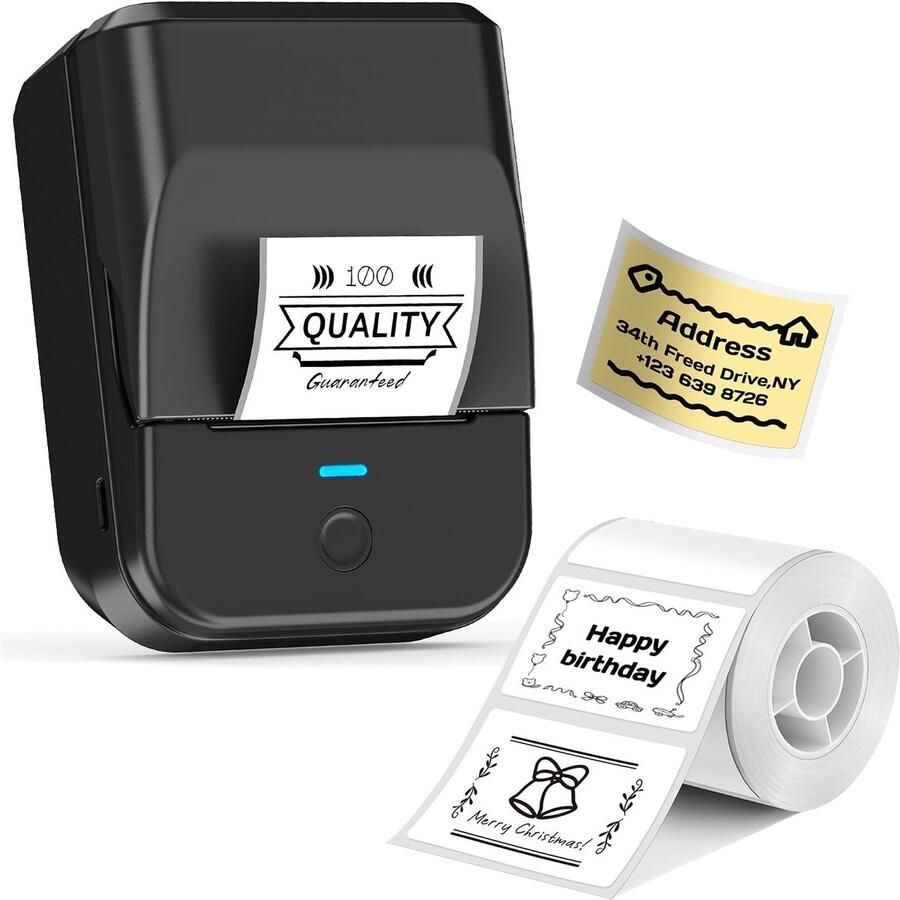 Labelprinter met labeltape thermische labelprinter met waterdichte etiketten 40 x 30 mm 5 cm draagbare labelprinter voor kleine bedrijven kantoor en thuisgebruik stickers
