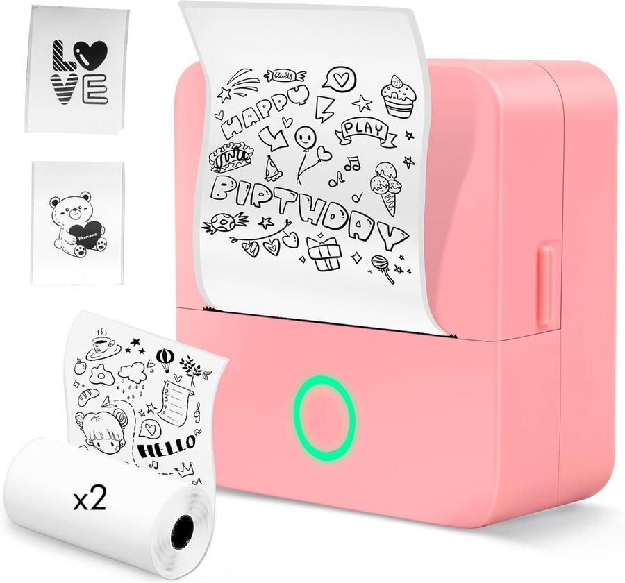 Labelprinter zelfklevend bluetooth 2 rollen labelprinter mini-labelprinter (X6 + 2 rollen roze)