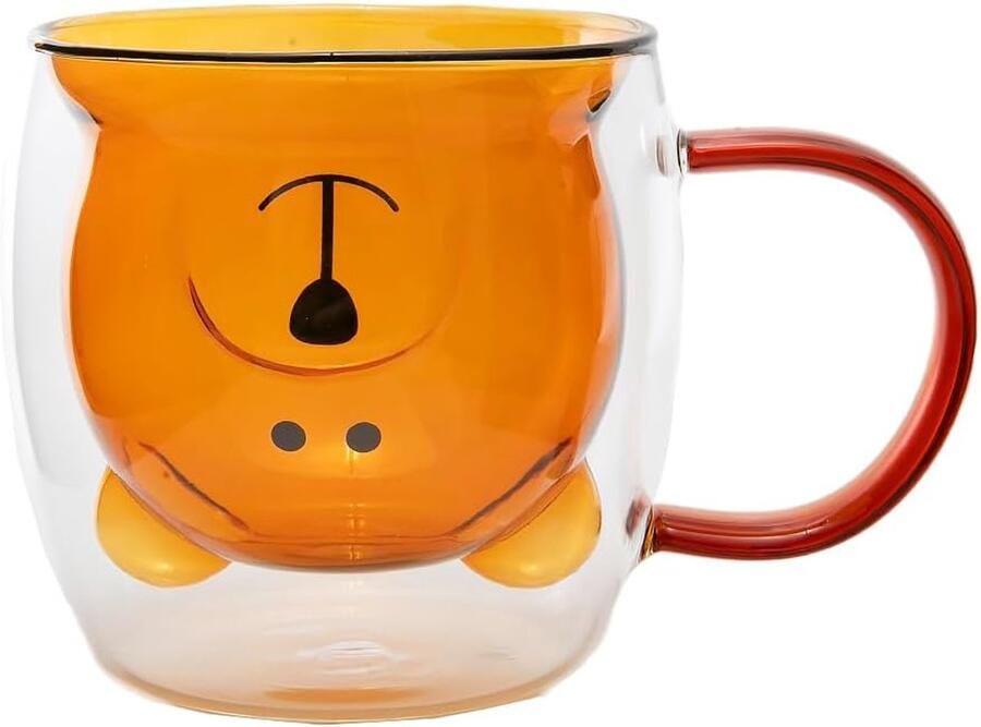 Lachineuse Schattige barnsteenmok Dubbelwandig Glas Met Handvat Inhoud 275 ml Koffie Thee Warme Chocolade Cappuccino Japanse Deco Mok Cadeau-idee Japan Azië