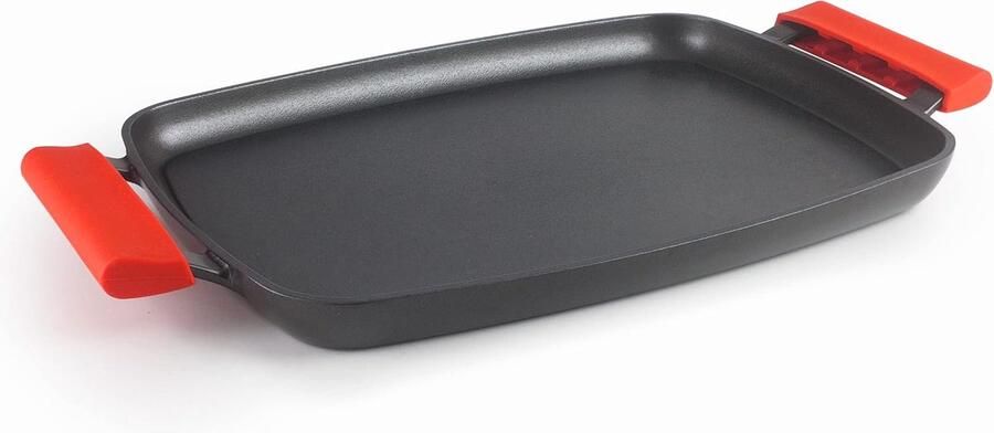 LACOR 24347 grill plate TitanFull cast aluminium non-stick coating three-layer QuanTanium 100% PFOA-free full induction base removable silicone handles 34 x 25 x 3 cm black