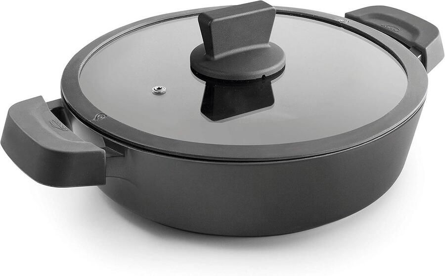 Lage Braadpan 36 cm Gietaluminium Inclusief Glazen Deksel Geschikt voor Alle Warmtebronnen