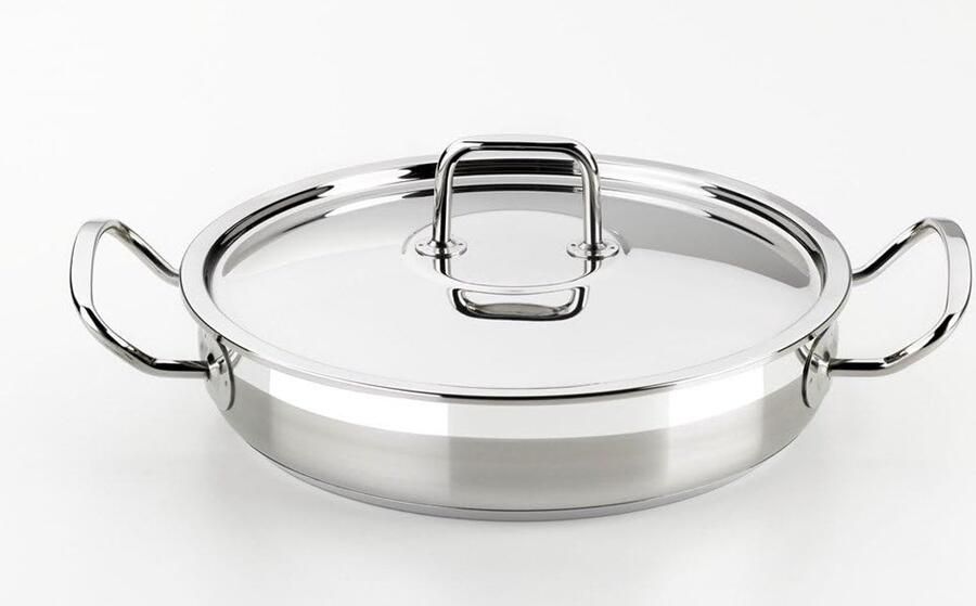 Lage Braadpan Casserol Langzaam Garen Drievoudige Warmtebasis 26 cm Roestvrij Staal