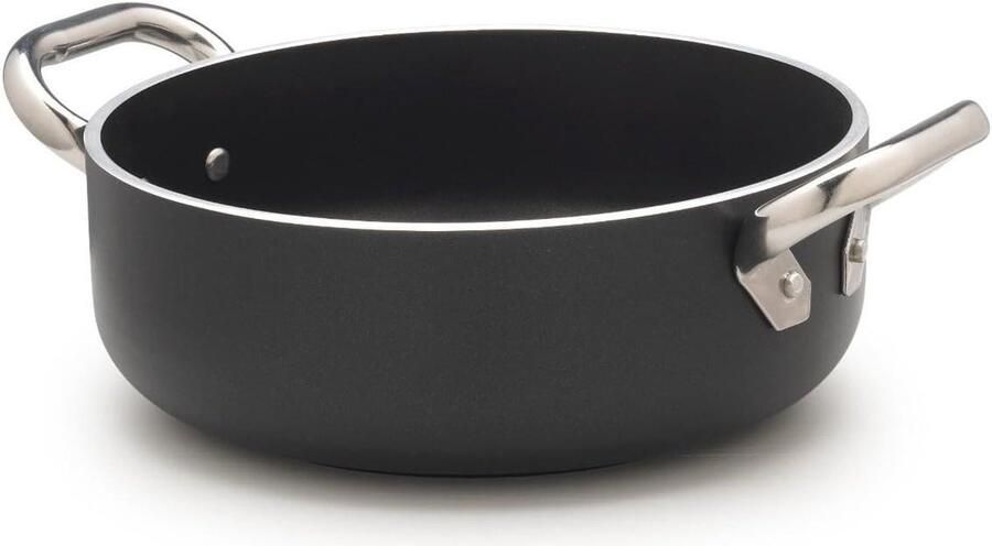 Lage Braadpan Kasserol Sauspan Koken en Braden Dubbele RVS Handgrepen 24 cm Zwart