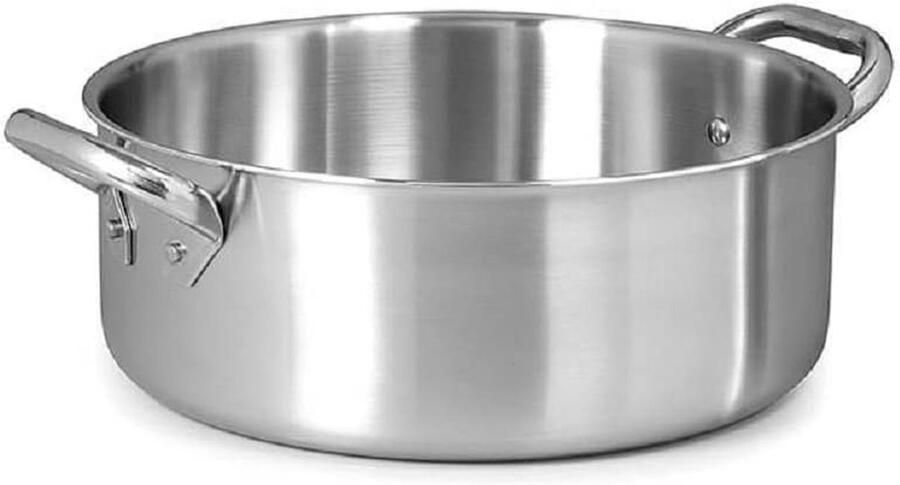 Lage braadpan Kookpan met handgrepen Inductie koken Aluminium staal trilaminaat 24 cm diameter Zilver