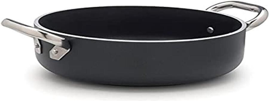 Lage Braadpan Kookpan met handvatten Koken op inductie Zwaar aluminium ontwerp 20 cm diameter Zwart