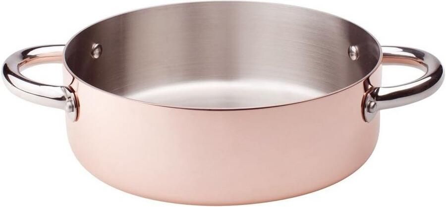 Lage braadpan koper met inductiebodem en RVS handvatten