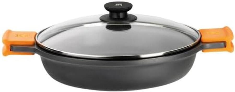 Lage kookpan 28 cm van gegoten aluminium met deksel geschikt voor inductie