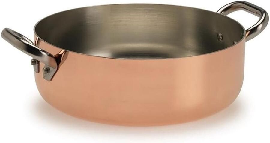 Lage Koperen Pan Steelpan met Handvatten Koken op Inductie Uitstekende Warmtegeleiding 20 cm Diameter Metaal