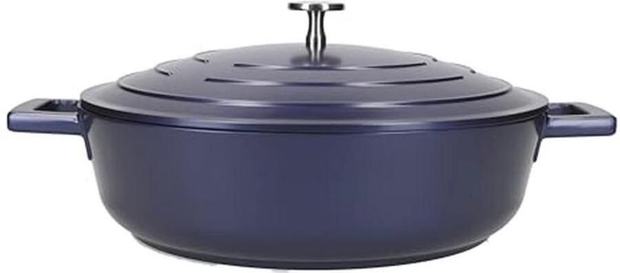 Lage Lichtgewicht Braadpan met Deksel Stijlvolle Stoofpan van Gegoten Aluminium Ideaal voor Inductie en Oven gebruik