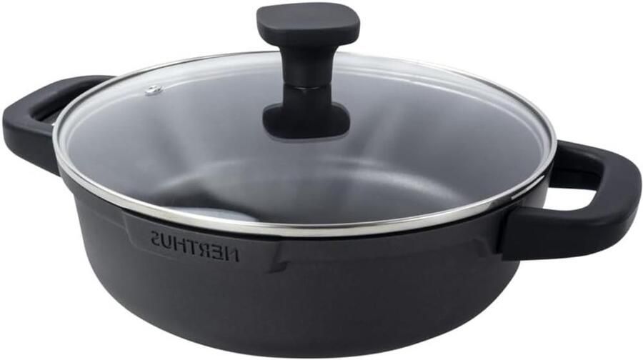 Lage Pan Koekenpan Gezond Koken Volledige Inductie Bodem 2.8 Liter Zwart