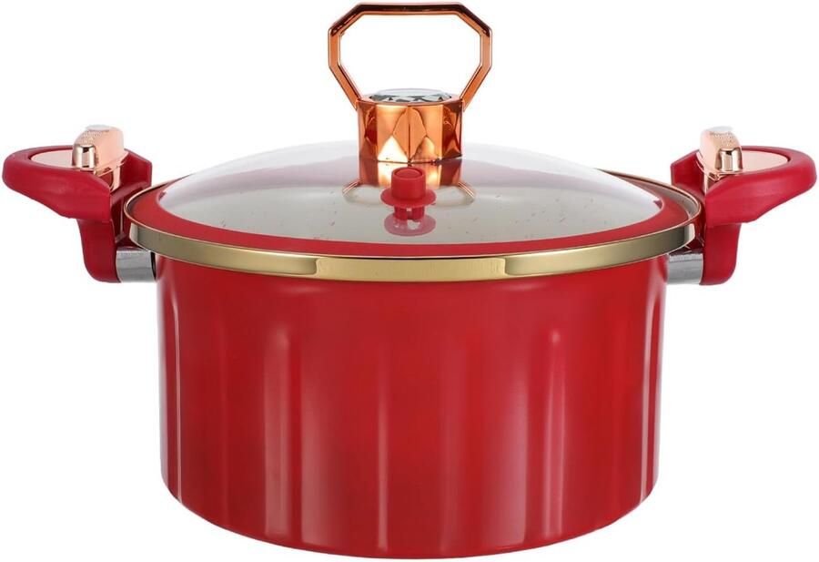 Lagedruk Stoofpan Soeppan Rijstkoker Snel Maaltijden Bereiden Dubbele Veiligheidssluiting 8 Liter Capaciteit Rood
