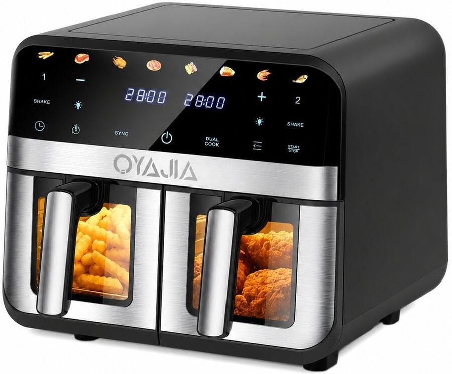 Lamor Airfryer Heteluchtfriteuse Heteluchtoven Dubbele kookzones Totale inhoud 11 5 liter 80 °C tot 200 °C LED touch