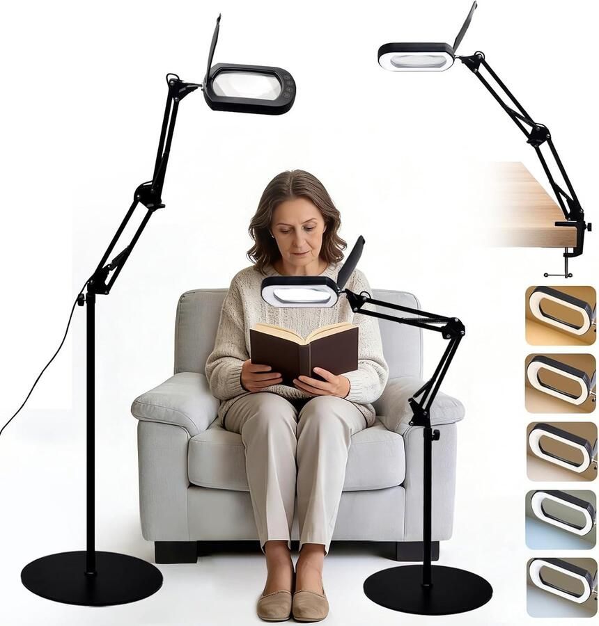 Lamp vergrootglas met licht en standaard 3-in-1 flexibele zwenkarm vloer LED vergrootlamp