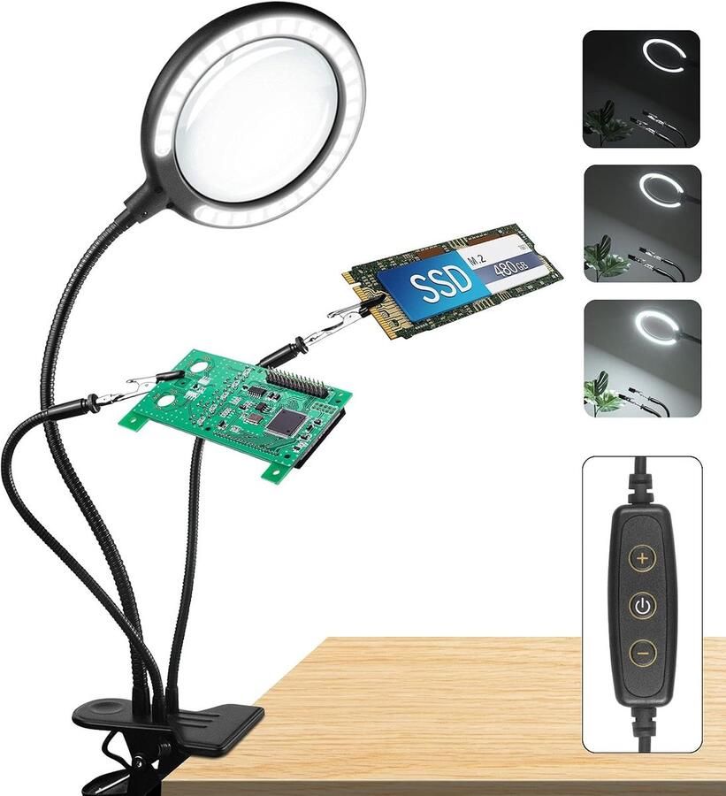 Lamp Vergrootglazen Helpen Handen Solderen &28 Dimbare LED Klem Vergrootlamp met 6 Verstelbare Lichtinstellingen voor Lezen Senioren Hobby's Ambachten