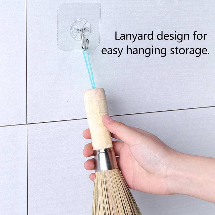 Lange handgreep bamboe reinigingsbezem Wok borstel voor gietijzeren pannen en gootsteenreiniging