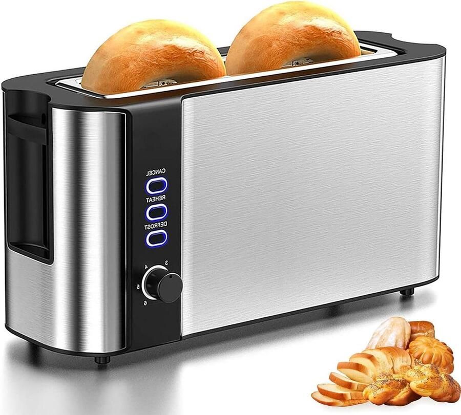 Lange Sleuf Broodrooster 2-Slices Toaster Ontbijt Maken Automatische Centrering 15 x 7.25 x 7.5 inch Zilver
