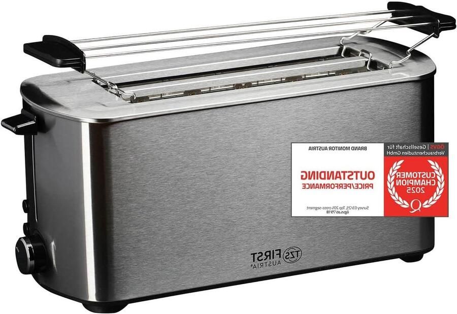 Lange sleuf broodrooster 4 sneden toaster Ontbijt bereiden Met broodjesopzetstuk 1400 watt Roestvrij staal