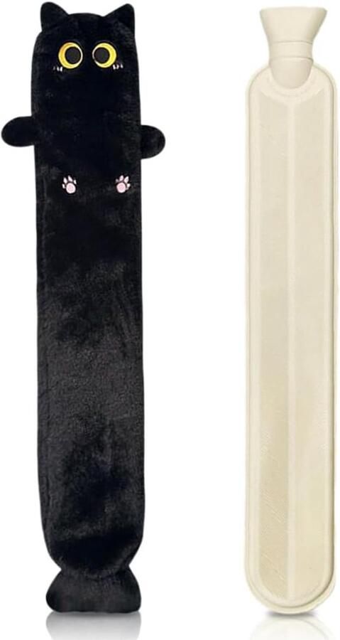 Lange warmwaterkruik Katten warmhouder Lichaam opwarmen Afneembare hoes 75 cm lang Zwart