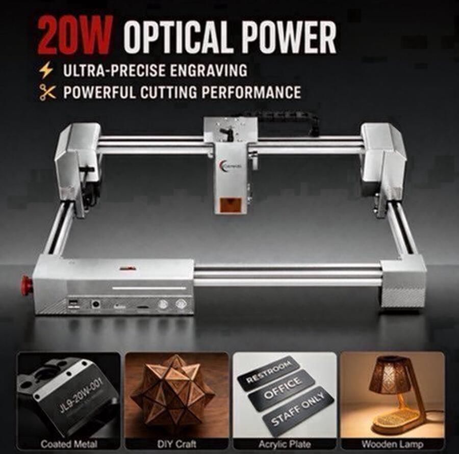 Lasergraveermachine Desktop 20W Laservermogen 300x300 mm Graveergebied Aluminium Metaal Keramiek Voor Doe-Het-Zelf En Kleine Series