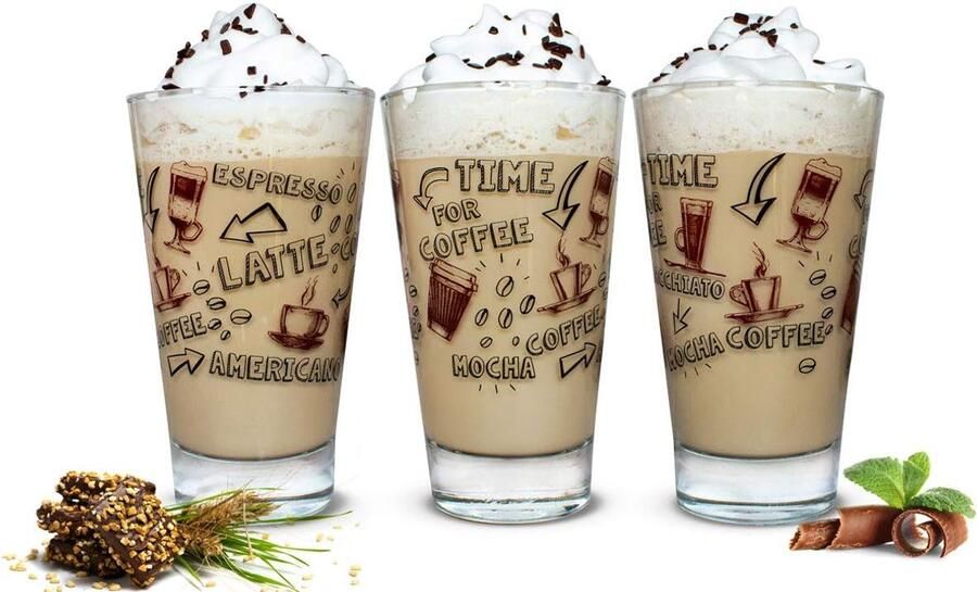 Latte Macchiato-glazen 310 ml koffieglazen drinkglazen theeglazen met koffieopdruk
