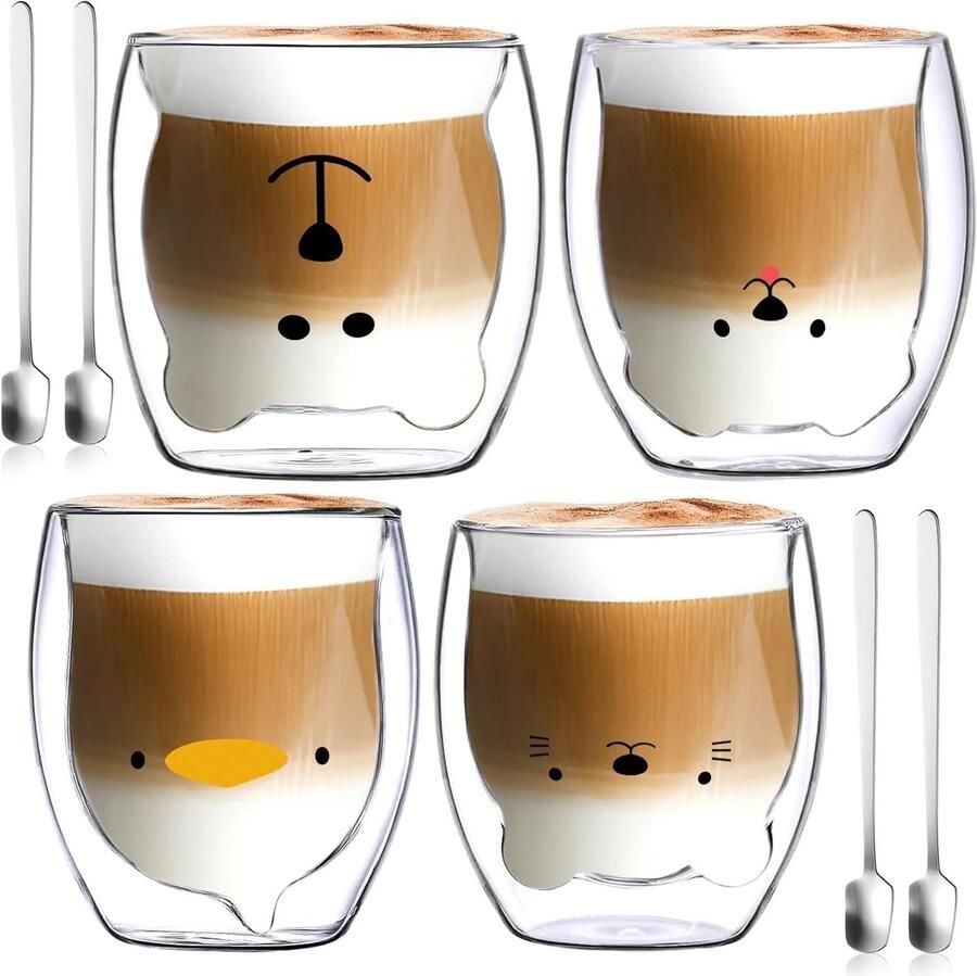 Latte Macchiato-glazen 4 x 250 ml dubbelwandige glazen met lepel dubbelwandige koffieglazen theeglazen thermoglazen voor cappuccino latte macchiato ijs melk