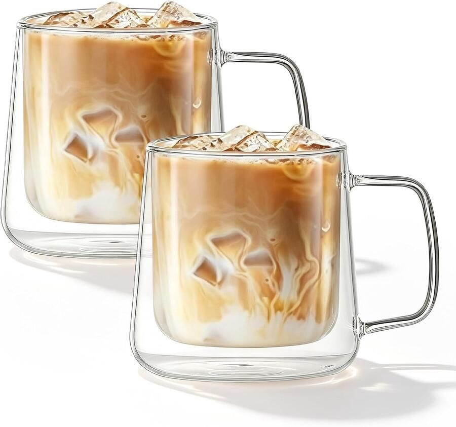 Latte Macchiato glazen set van 2 400 ml dubbelwandige koffieglazen met handvat dubbelwandige glazen voor cappuccino latte thee koffie melk sap bier
