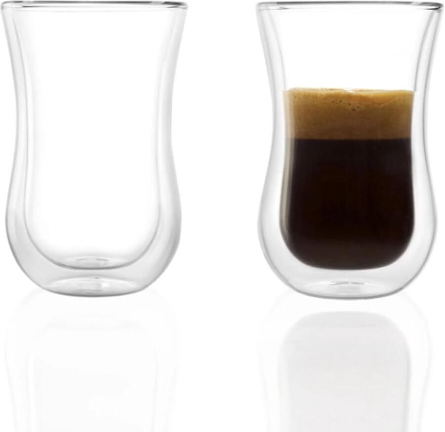 Lausitz Dubbelwandige glazen Coffee 'N More 2-delig Thermoglazen dubbelwandig geschikt als Espresso Glas Theeglazen en Koffieglazen Espresso dubbelwandige glazen – 90 ml
