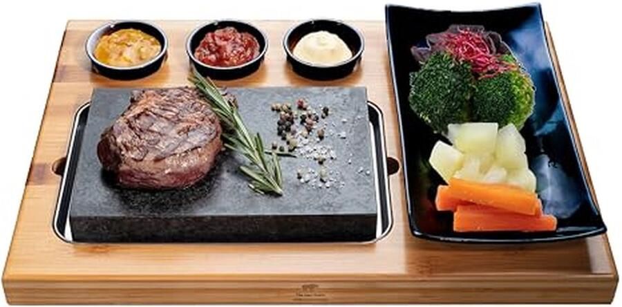 Lavasteen grillset Hete steen Vlees vis grillen Houdt temperatuur langer 23 x 45 cm Zwart