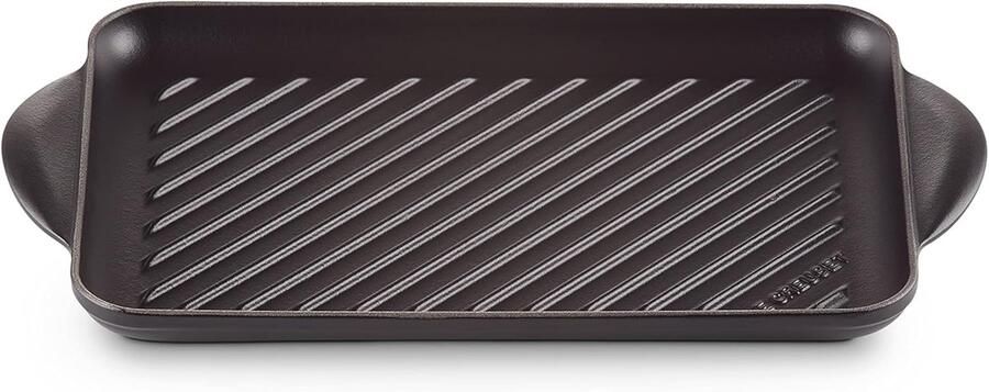 Le Creuset Enamelled cast iron rectangular grill plate for low-fat cooking on all types of hobs including induction 32.5 cm satin black 202023200