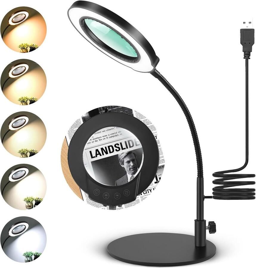 Led-loeplamp 10x lamp met vergrootglas en licht tafelloep met 5 kleurmodi vergrootglas naaien knutselen lezen repareren handwerk sieraden